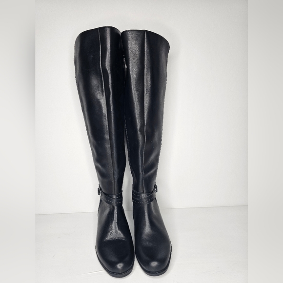 NWT Bandolino Cassia Black Leather Tall Riding Boots Women’s Size 6.5M Knee High - Picture 1 of 13